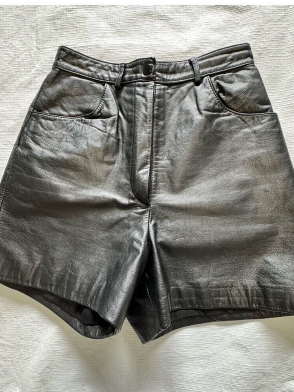 Leather Vintage High Waist Black  Shorts size 25